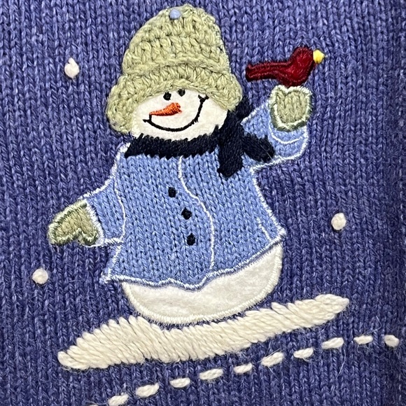 Croft & Barrow L Blue Snowman Winter Christmas Cardigan Embroidered EUC Sweater - Picture 4 of 14